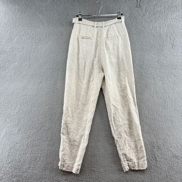& Other Stories Linen belted trousers size 2 high waisted minimalist beige - Picture 3 of 16